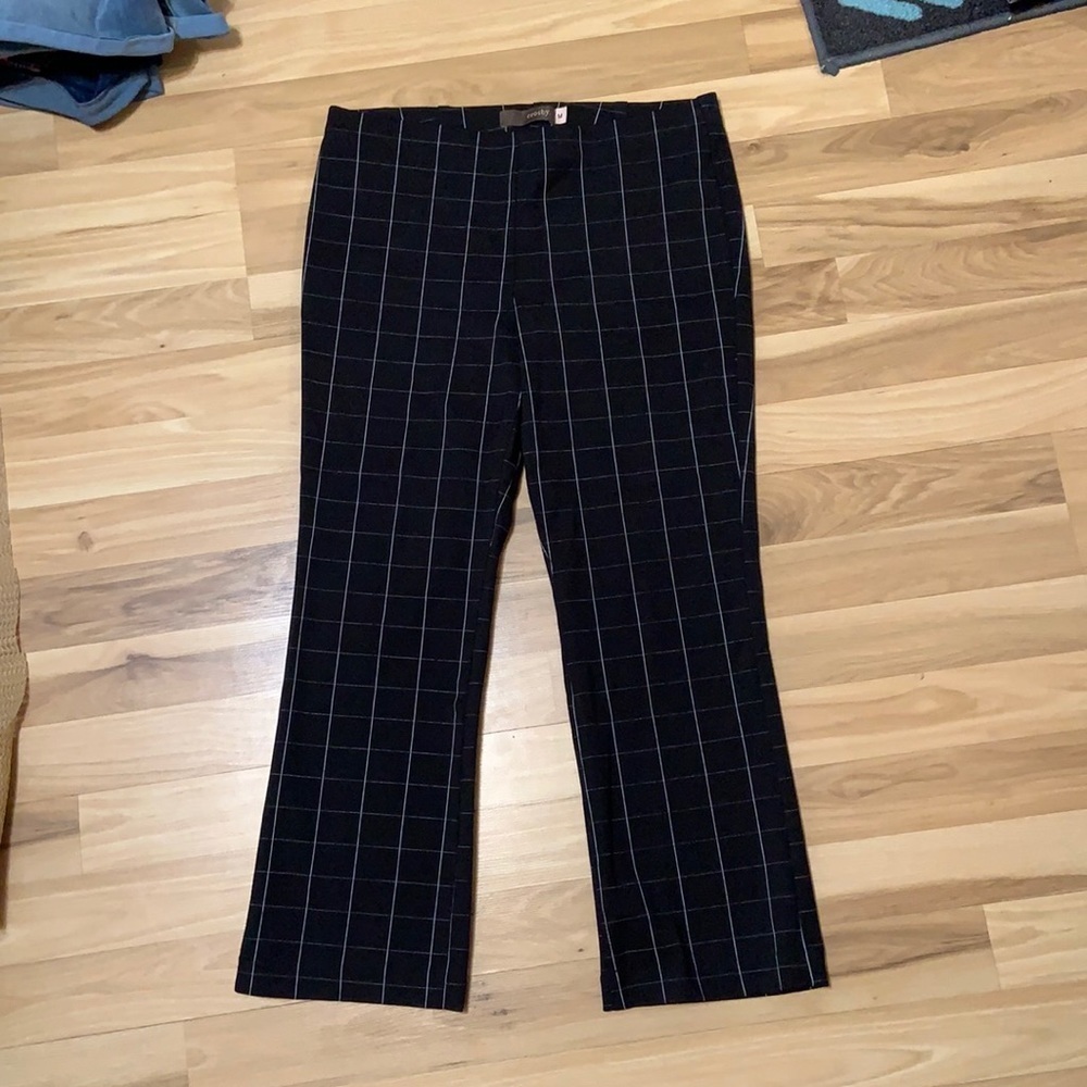 Crosby Checked Black Plaid Dress Pants Cropped Kick Flare